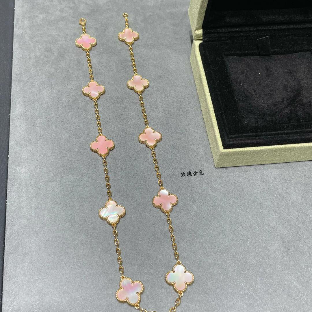 [Elara jewelsry ]CLOVER 10 MOTIFS PINK MOP NECKLACE
