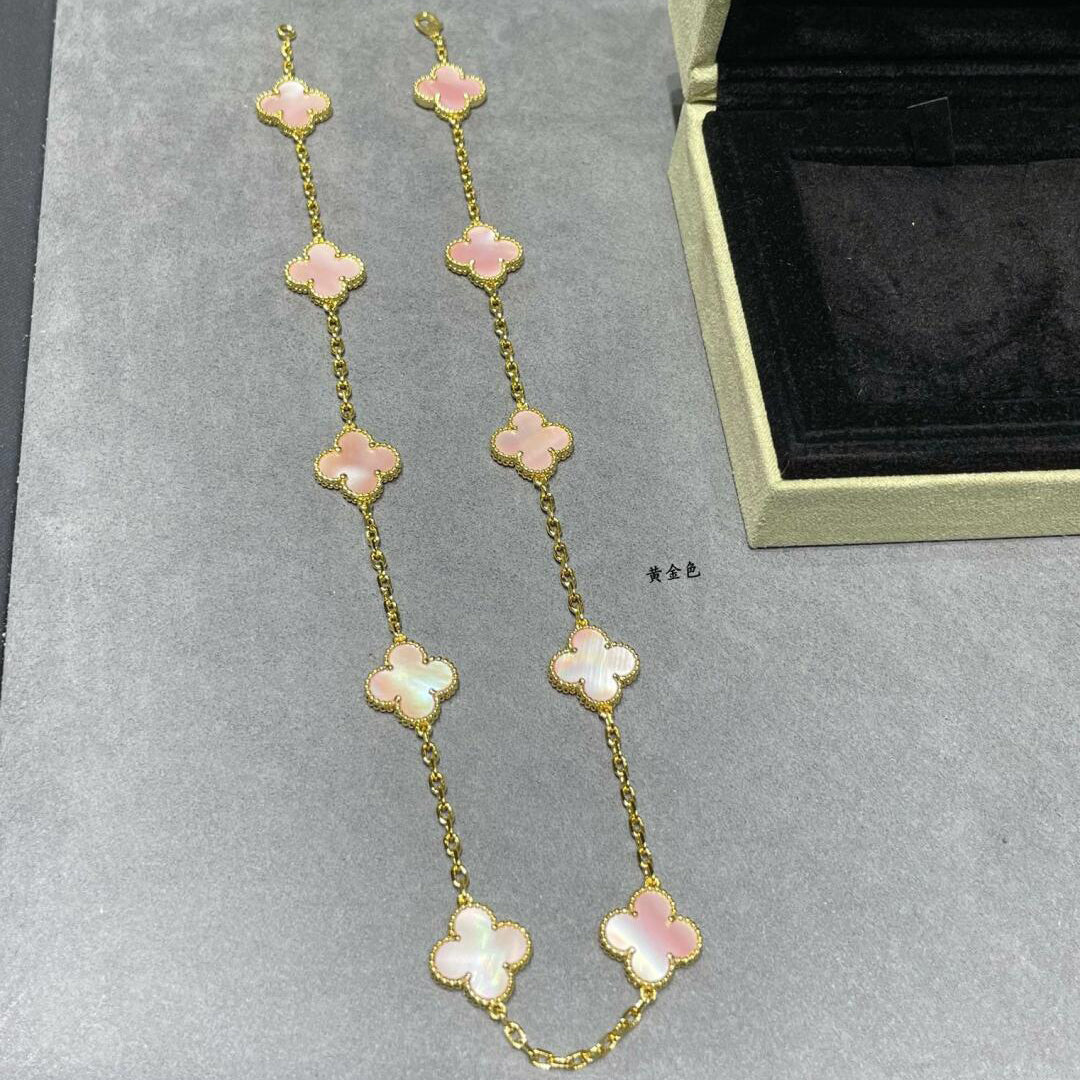 [Elara jewelsry ]CLOVER 10 MOTIFS PINK MOP NECKLACE