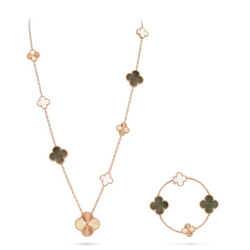 [Elara jewelsry ]DETACHABLE CLOVER 15(11+4) FLOWER ROSE GOLD NECKLACE SET