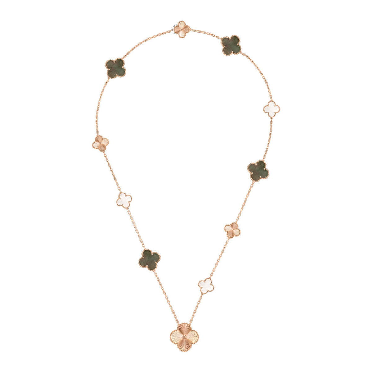 [Elara jewelsry ]DETACHABLE CLOVER 15(11+4) FLOWER ROSE GOLD NECKLACE SET