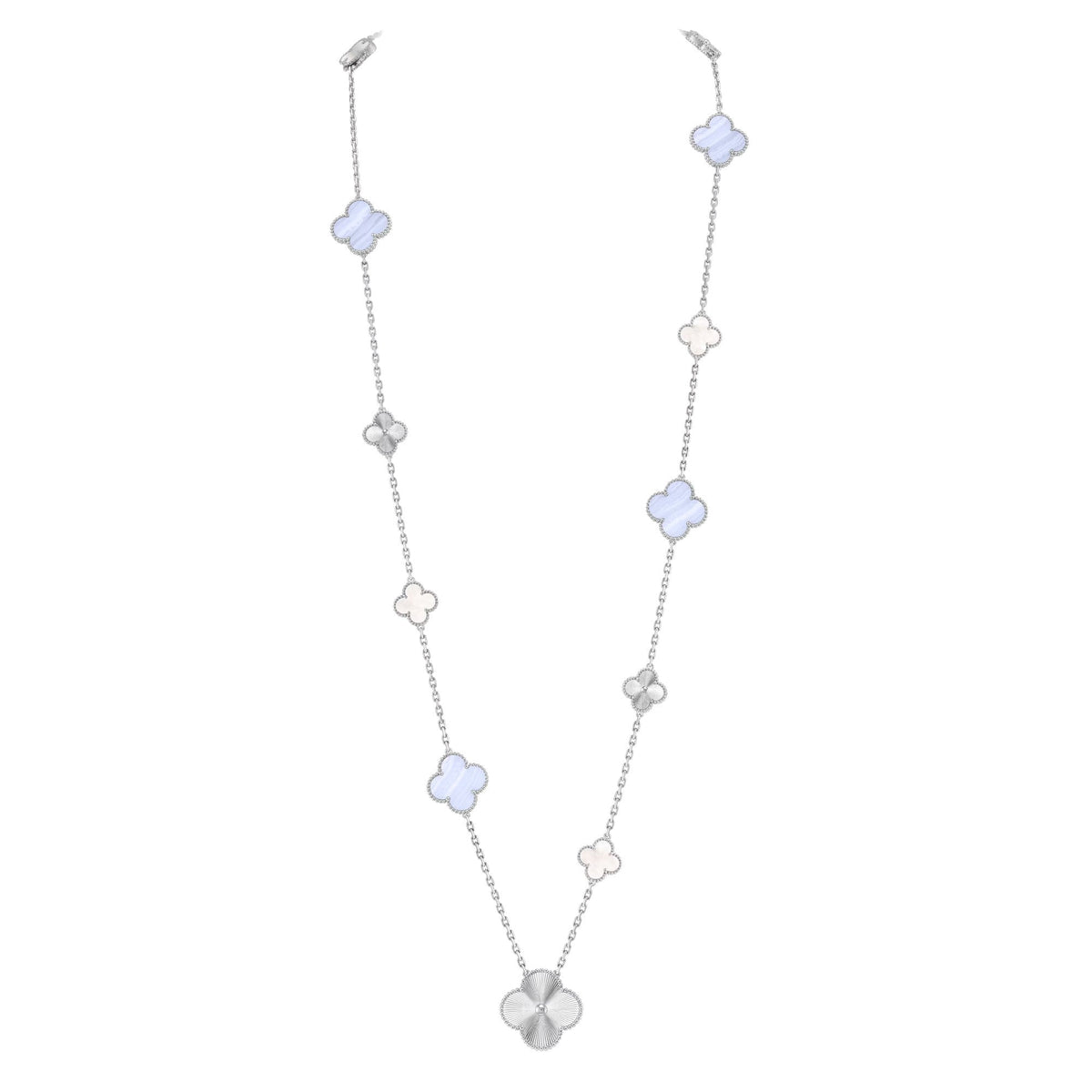 [Elara jewelsry ]DETACHABLE CLOVER 15(11+4) FLOWER SILVER NECKLACE SET