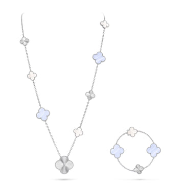 [Elara jewelsry ]DETACHABLE CLOVER 15(11+4) FLOWER SILVER NECKLACE SET