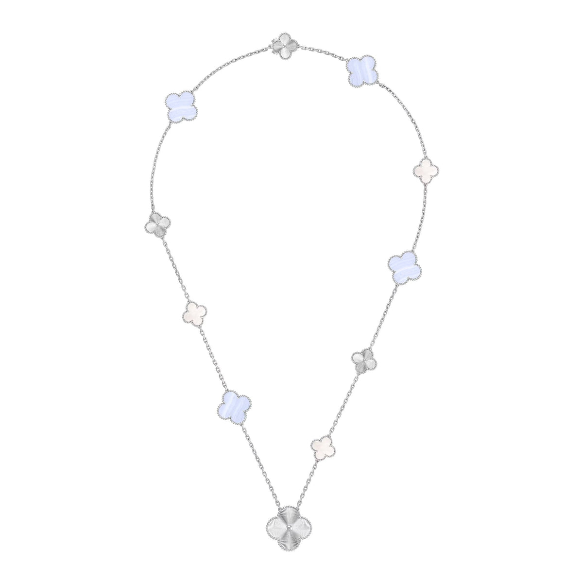 [Elara jewelsry ]DETACHABLE CLOVER 15(11+4) FLOWER SILVER NECKLACE SET