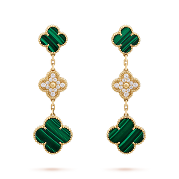 [Elara jewelsry ]CLOVER EARRINGS GOLD MALACHITE DIAMOND 3 MOTIF