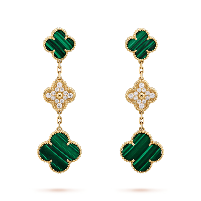 [Elara jewelsry ]CLOVER EARRINGS GOLD MALACHITE DIAMOND 3 MOTIF