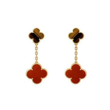 [Elara jewelsry ]CLOVER  2 MOTIF  TIGER EYE CARNELIAN EARRINGS