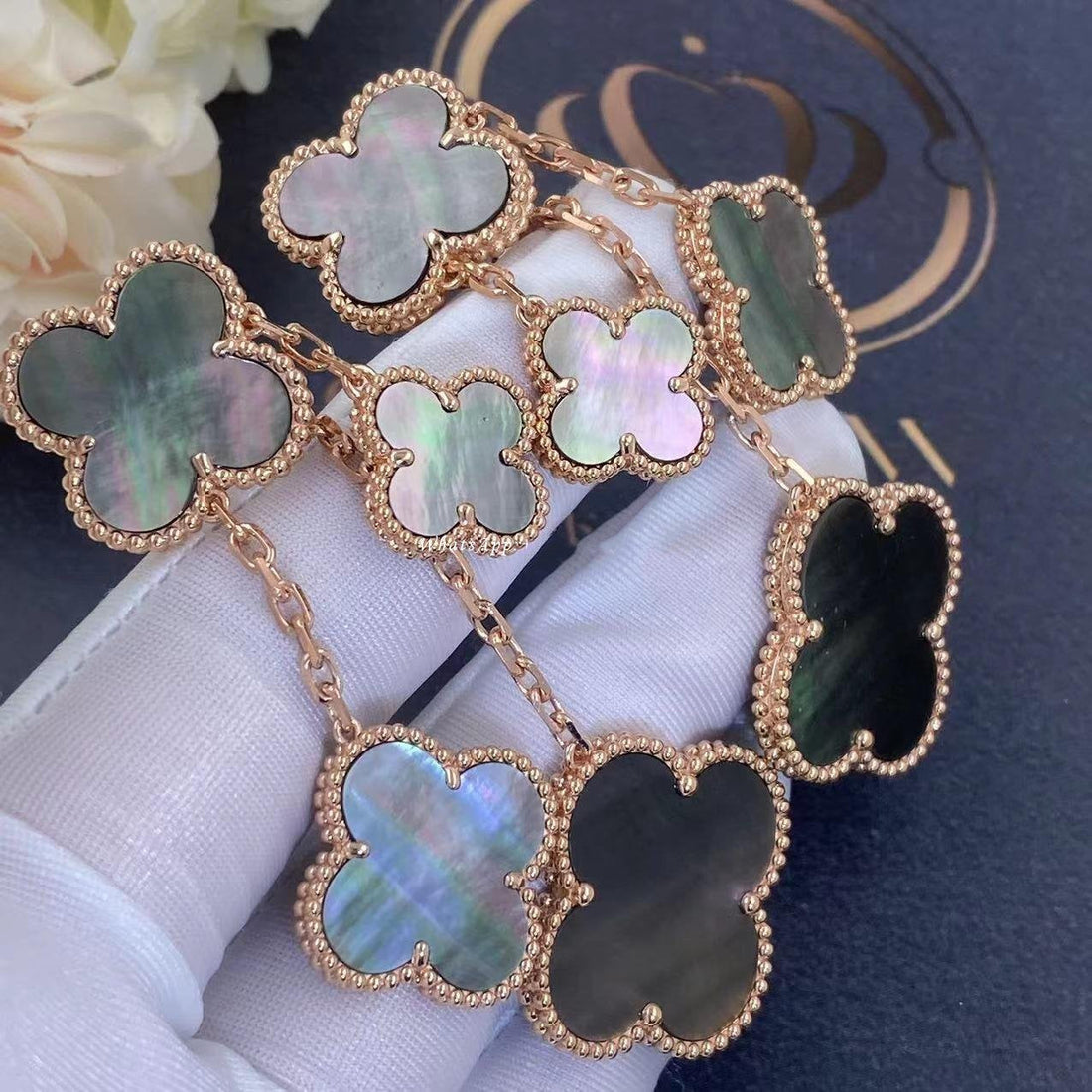 [Elara jewelsry ]CLOVER EARRINGS DARK MOP 4 MOTIFS ROSE GOLD