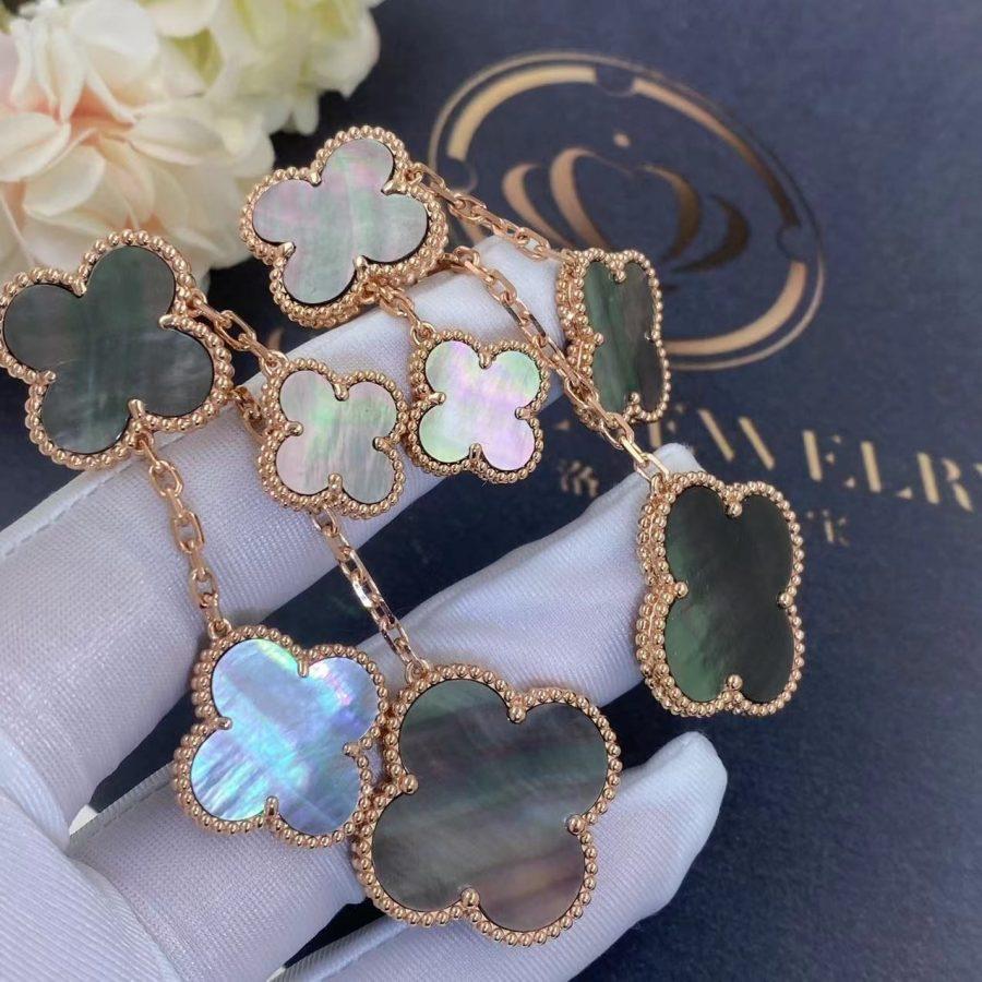 [Elara jewelsry ]CLOVER EARRINGS DARK MOP 4 MOTIFS ROSE GOLD