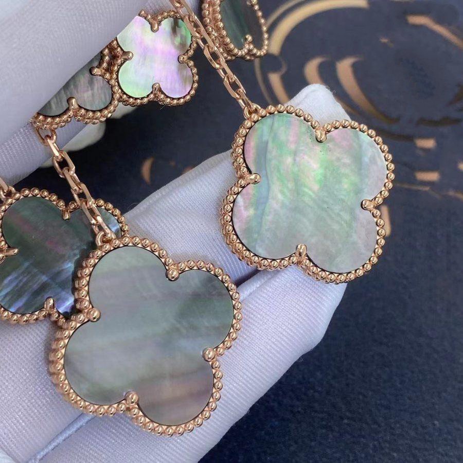 [Elara jewelsry ]CLOVER EARRINGS DARK MOP 4 MOTIFS ROSE GOLD