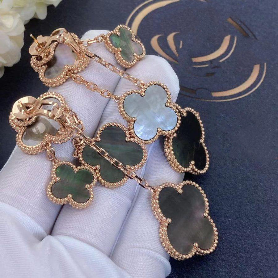 [Elara jewelsry ]CLOVER EARRINGS DARK MOP 4 MOTIFS ROSE GOLD