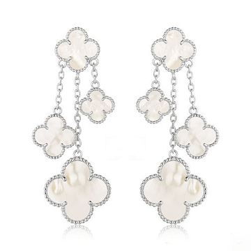 [Elara jewelsry ]CLOVER EARRINGS WHITE MOP 4 MOTIFS SILVER