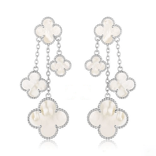 [Elara jewelsry ]CLOVER EARRINGS WHITE MOP 4 MOTIFS SILVER