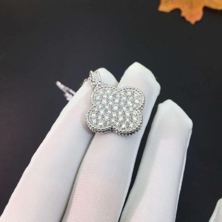 [Elara jewelsry ]CLOVER 25MM SILVER FULL DIAMOND BIG CLOVER NECKLACE