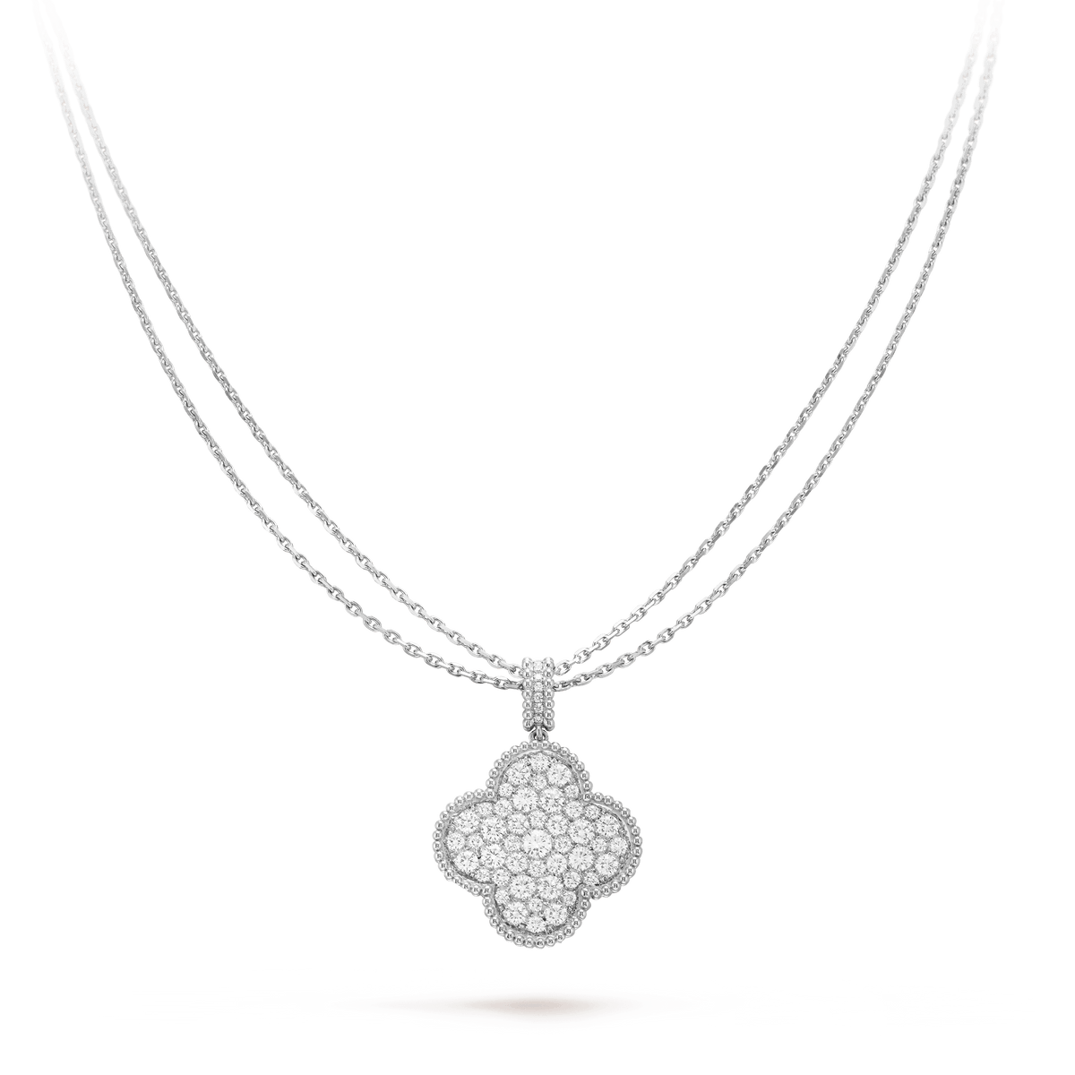 [Elara jewelsry ]CLOVER 25MM SILVER FULL DIAMOND BIG CLOVER NECKLACE