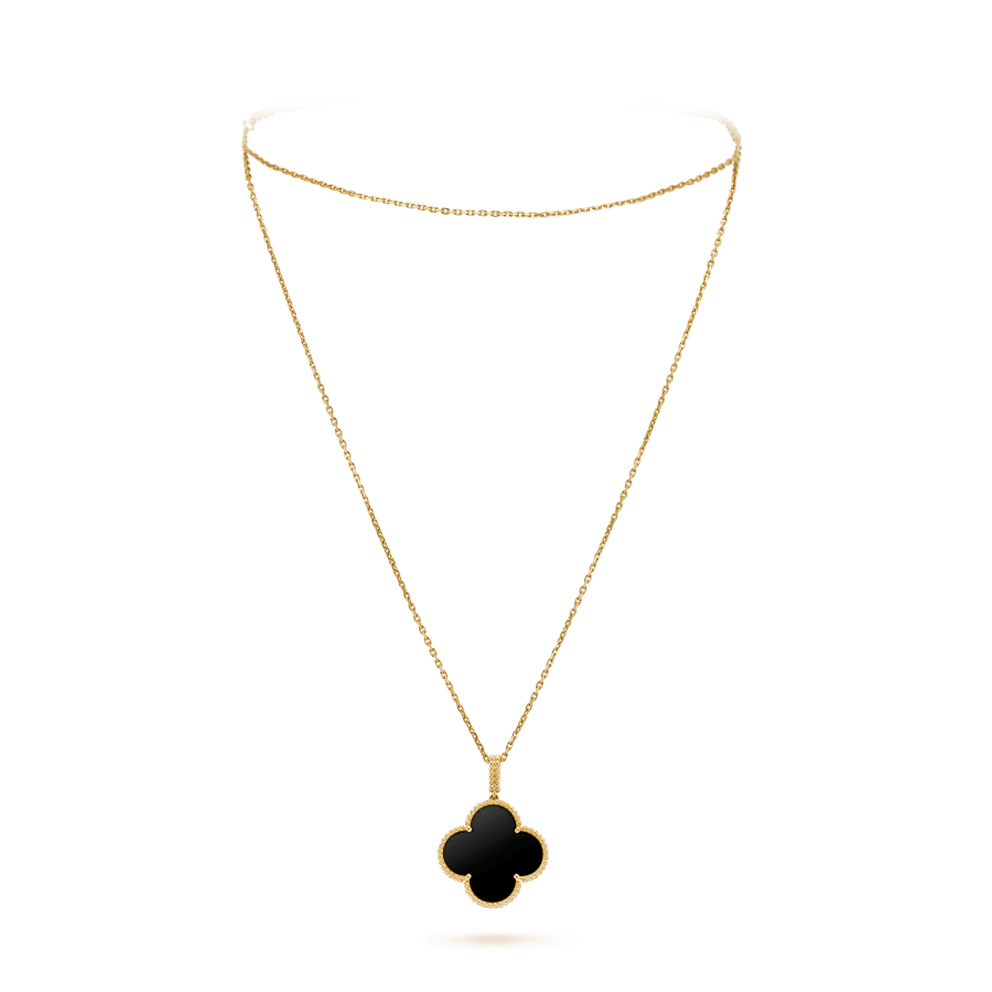 [Elara jewelsry ]CLOVER 25MM GOLD ONYX BIG CLOVER NECKLACE
