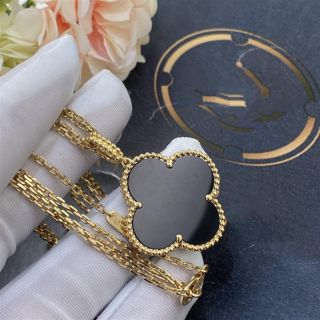 [Elara jewelsry ]CLOVER 25MM GOLD ONYX BIG CLOVER NECKLACE