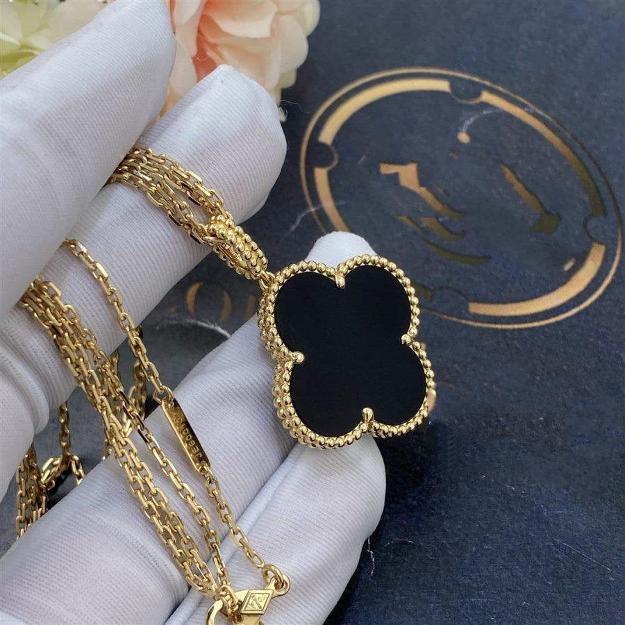 [Elara jewelsry ]CLOVER 25MM GOLD ONYX BIG CLOVER NECKLACE