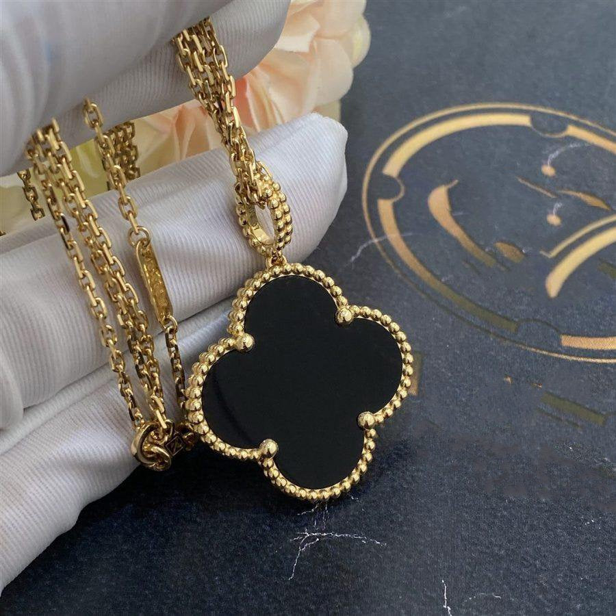 [Elara jewelsry ]CLOVER 25MM GOLD ONYX BIG CLOVER NECKLACE