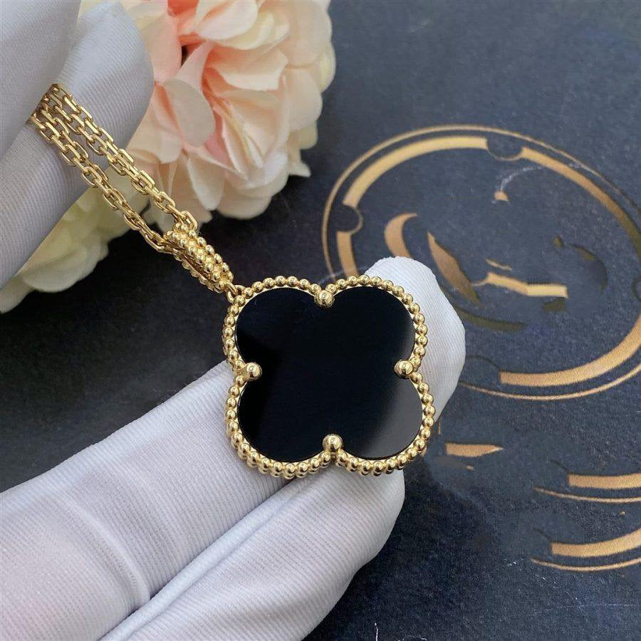 [Elara jewelsry ]CLOVER 25MM GOLD ONYX BIG CLOVER NECKLACE