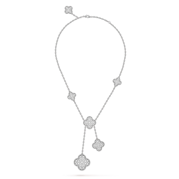 [Elara jewelsry ]CLOVER 5 MOTIFS SILVER DIAMONDS NECKLACE