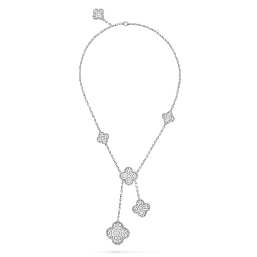 [Elara jewelsry ]CLOVER 5 MOTIFS SILVER DIAMONDS NECKLACE