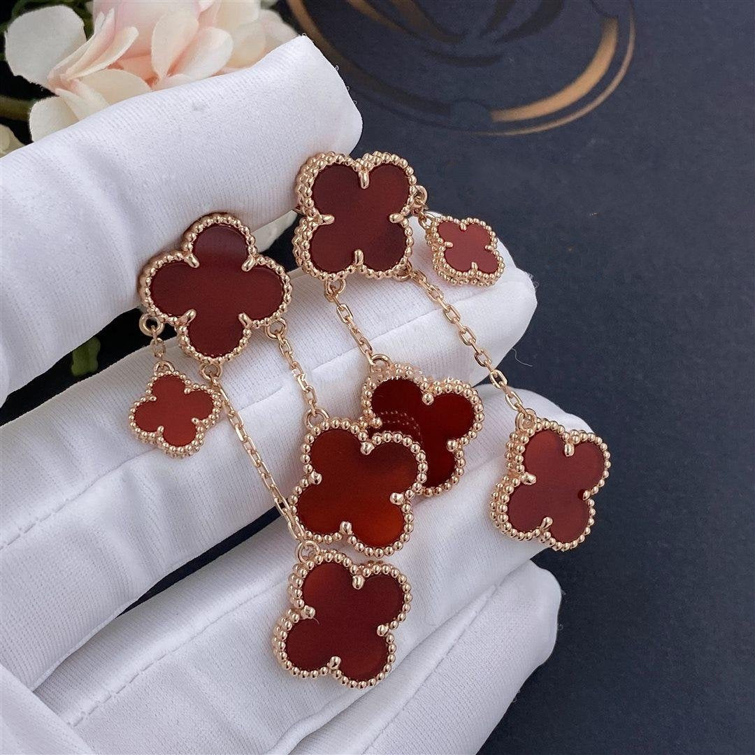 [Elara jewelsry ]CLOVER EARRINGS CARNELIAN 4 MOTIFS PINK GOLD
