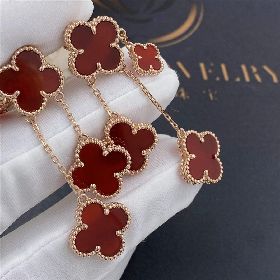 [Elara jewelsry ]CLOVER EARRINGS CARNELIAN 4 MOTIFS PINK GOLD