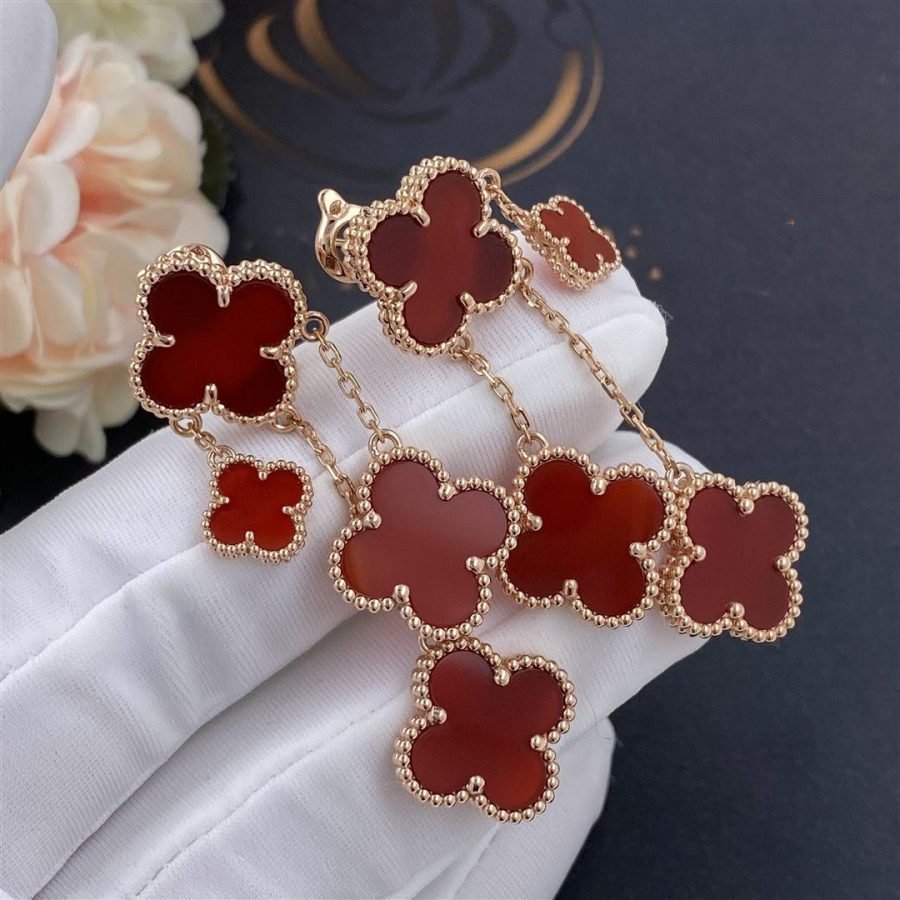 [Elara jewelsry ]CLOVER EARRINGS CARNELIAN 4 MOTIFS PINK GOLD