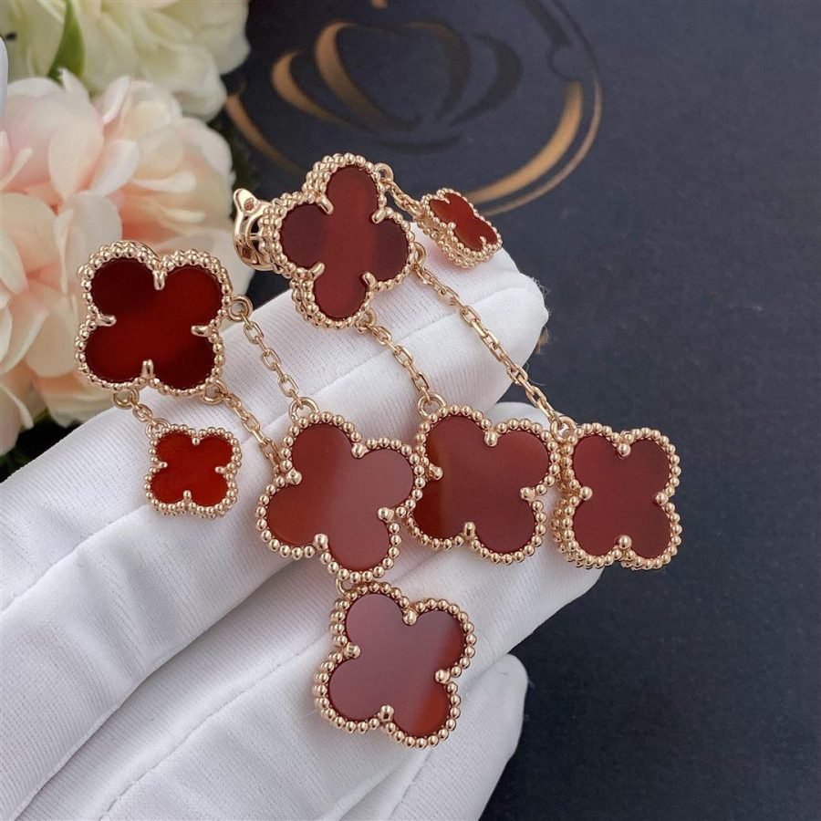 [Elara jewelsry ]CLOVER EARRINGS CARNELIAN 4 MOTIFS PINK GOLD