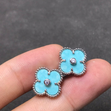 [Elara jewelsry ]CLOVER 1 DIAMOND BLUE SKY SILVER EARRINGS