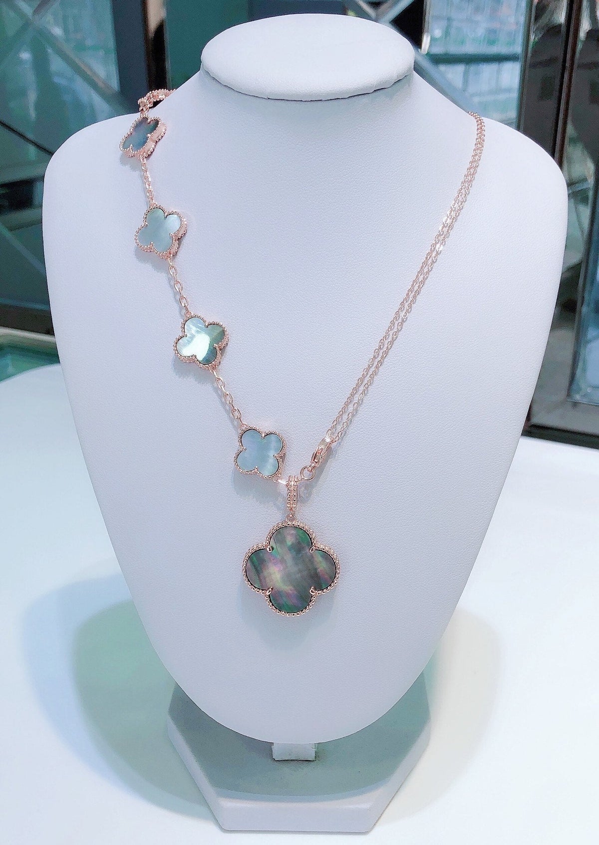 [Elara jewelsry ]COMBINED BRACELET 5 MOTIFS AND NECKLACE DARK MOP ROSE GOLD