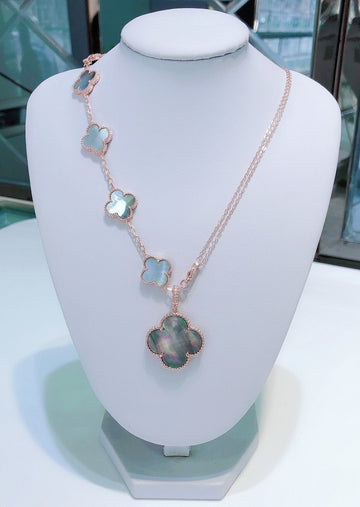 [Elara jewelsry ]COMBINED BRACELET 5 MOTIFS AND NECKLACE DARK MOP ROSE GOLD