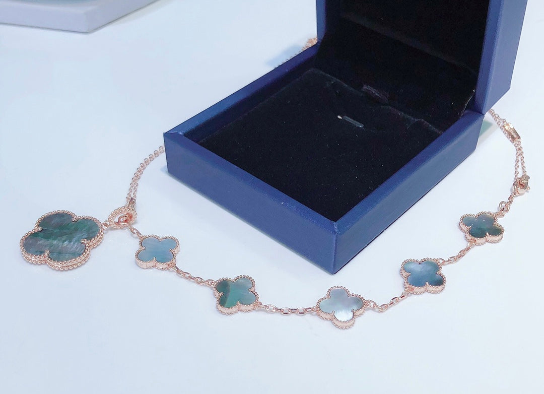 [Elara jewelsry ]COMBINED BRACELET 5 MOTIFS AND NECKLACE DARK MOP ROSE GOLD