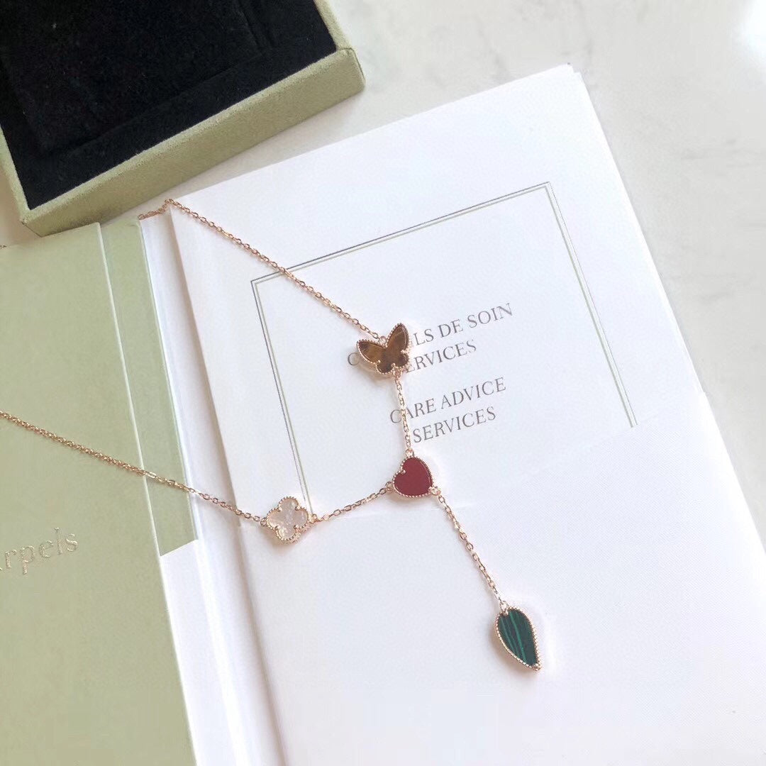 [Elara jewelsry ]LUCKY SPRING 4 MOTIFS ROSE GOLD NECKLACE