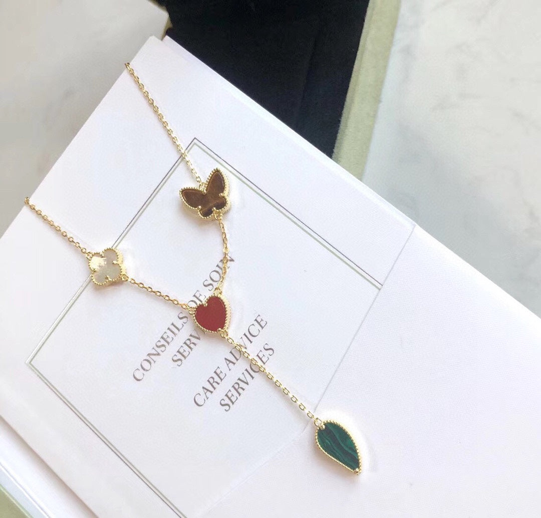 [Elara jewelsry ]LUCKY SPRING 4 MOTIFS ROSE GOLD NECKLACE