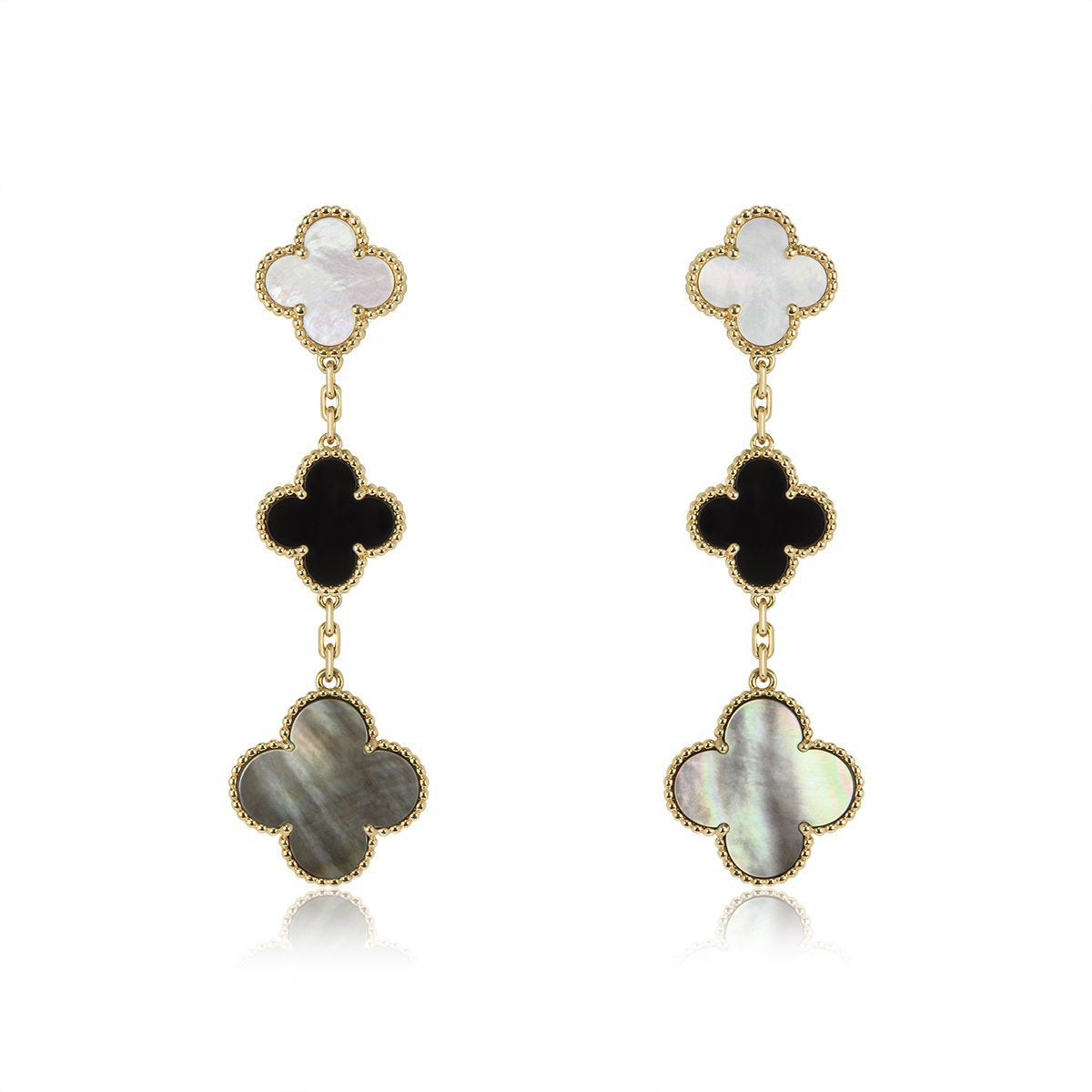 [Elara jewelsry ]CLOVER EARRINGS GOLD ONYX MOP 3 MOTIF