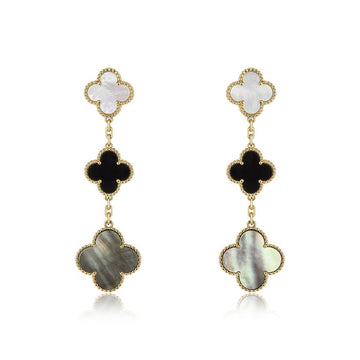 [Elara jewelsry ]CLOVER EARRINGS GOLD ONYX MOP 3 MOTIF