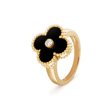 [Elara jewelsry ]CLOVER ONYX RING GOLD DIAMOND