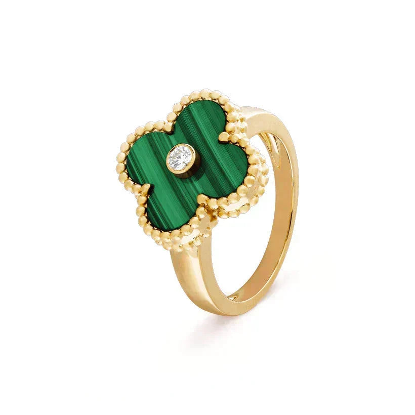 [Elara jewelsry ]CLOVER MALACHITE RING GOLD DIAMOND
